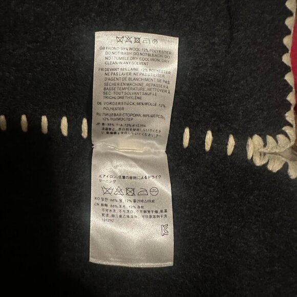 Embroidered Scarf Jacket Dark Grey Wool Size 0 Crochet Fringe Oversized Boho - Picture 8 of 9